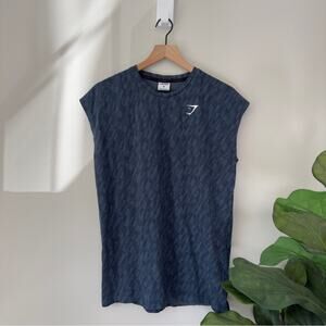 Gymshark Hex Pattern Tank Top Crew Neck Muscle Logo Front Stretch Cotton Spandex